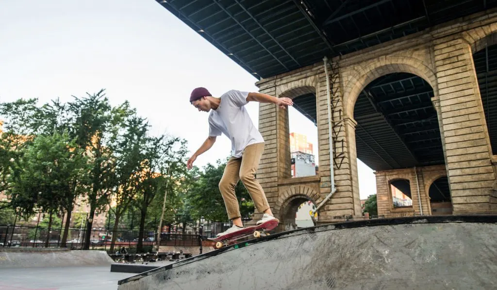 Skater training in a skate park in New York
